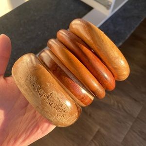 Lot Of 5 Vintage Chunky Wood Bangle Bracelets